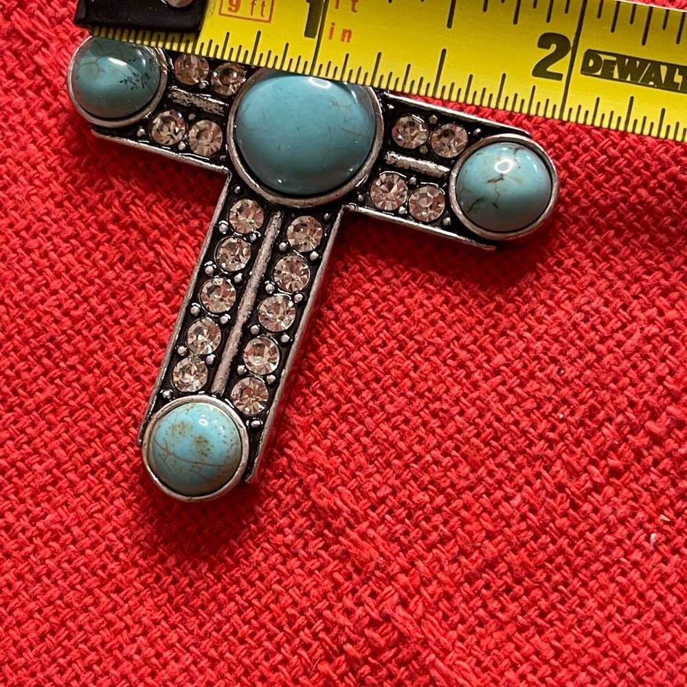 Dfl VIMCI Turquoise, Silver Tone, C.Z. Diamonds Cross Necklace, Earring Set - Picture 15 of 16